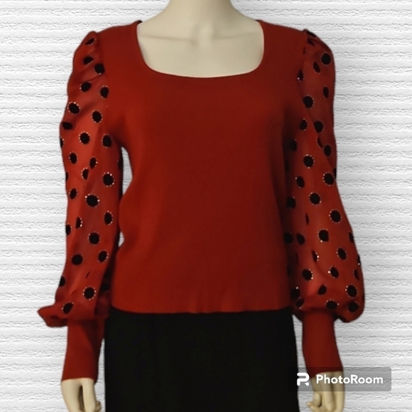 ONTWELFTH Red Velvet Polka Dot Balloon Sleeve Holiday Blouse 1X - Picture 1 of 8
